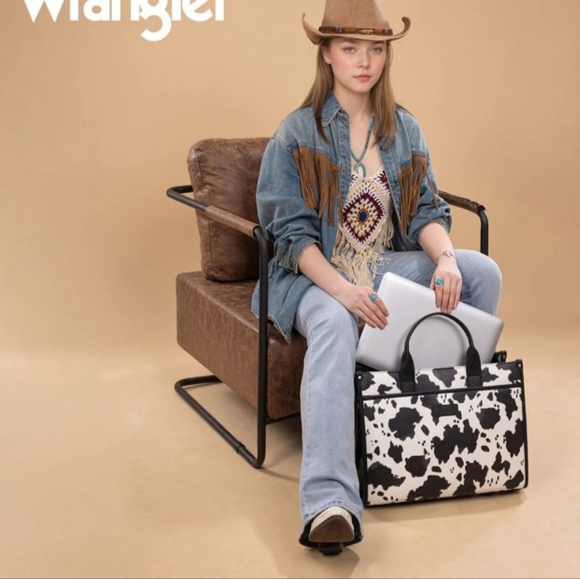 Wrangler Carry-All Large Tote Work Tote /Crossbody - Cow-Black - Picture 11 of 11